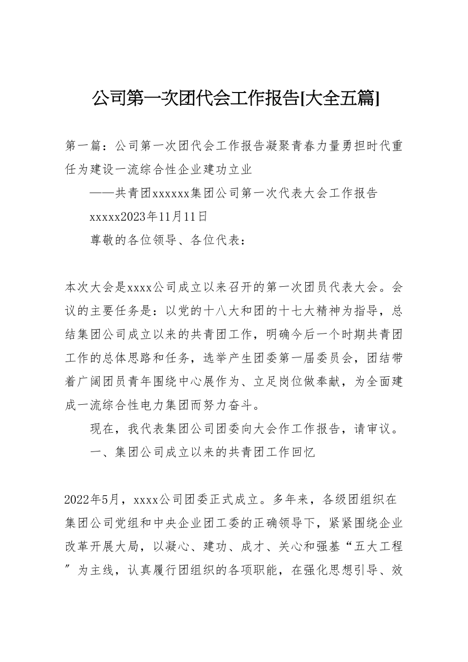 2023年公司第一次团代会工作报告大全五篇.doc_第1页