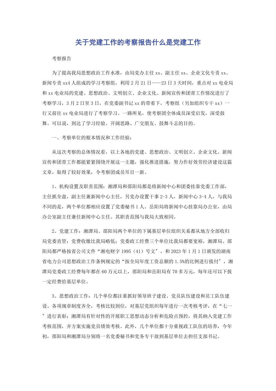 2023年关于党建工作的考察报告什么是党建工作.docx_第1页