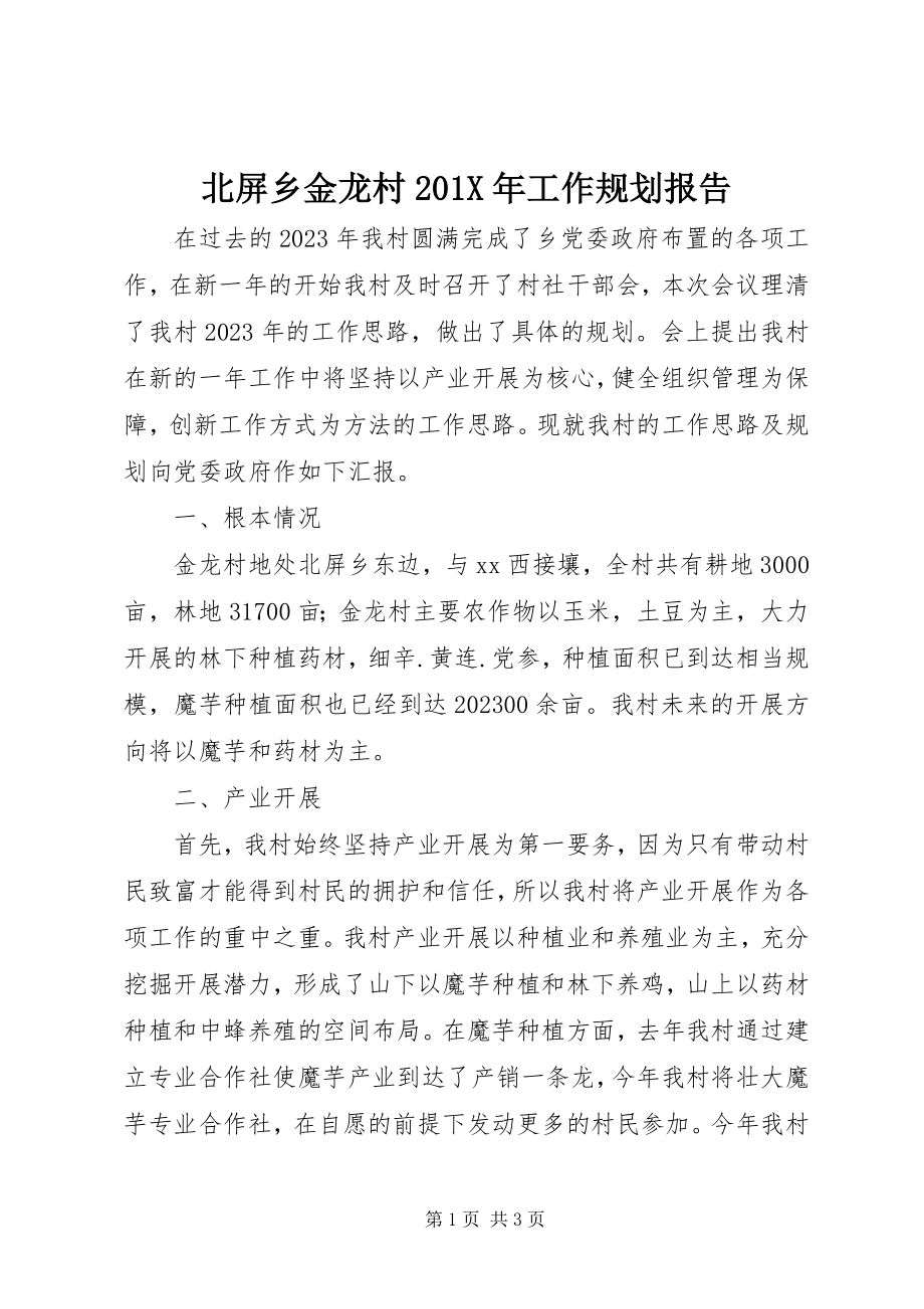 2023年北屏乡金龙村工作规划报告新编.docx_第1页