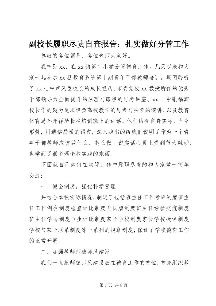 2023年副校长履职尽责自查报告扎实做好分管工作.docx_第1页