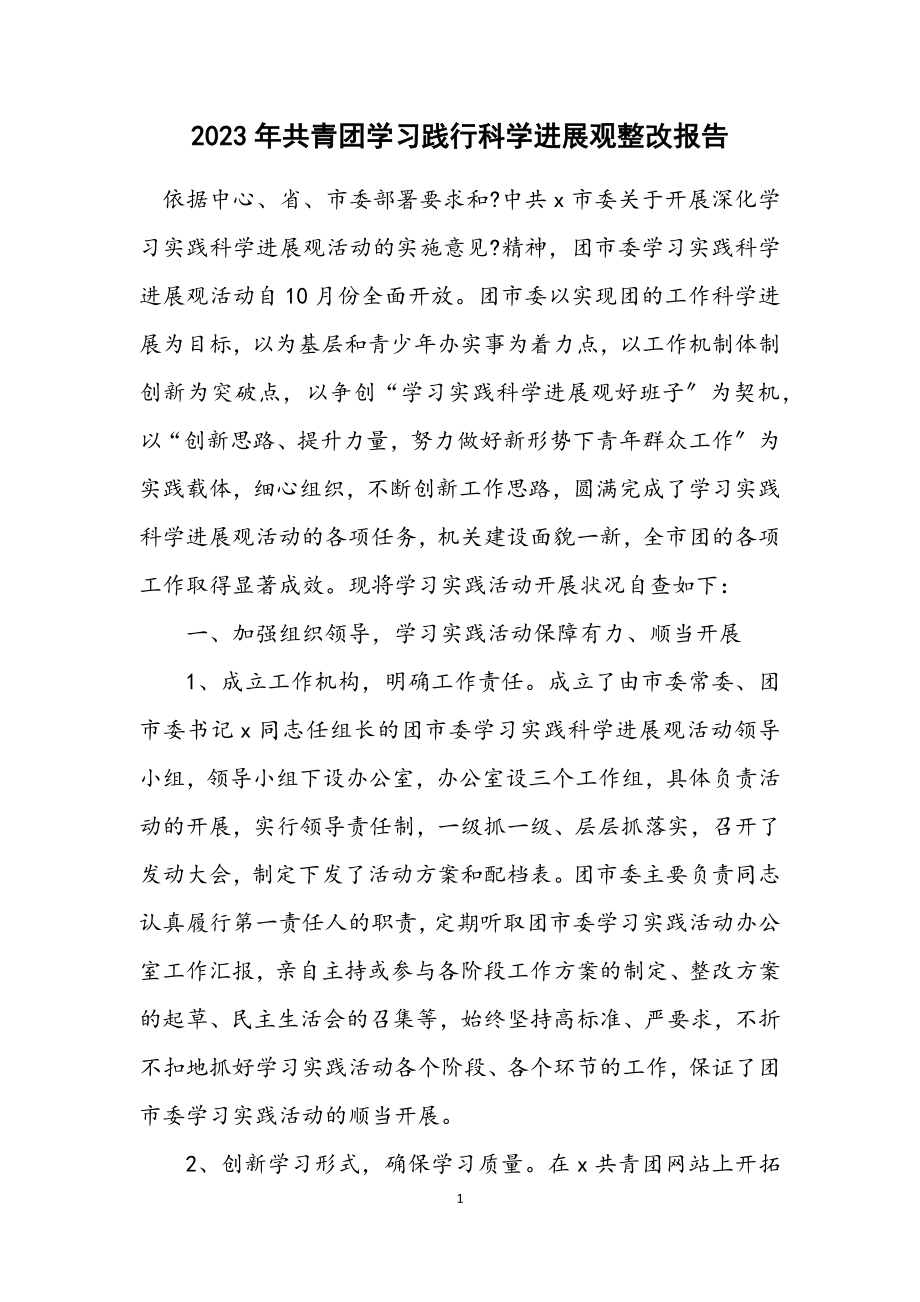 2023年共青团学习践行科学发展观整改报告.docx_第1页