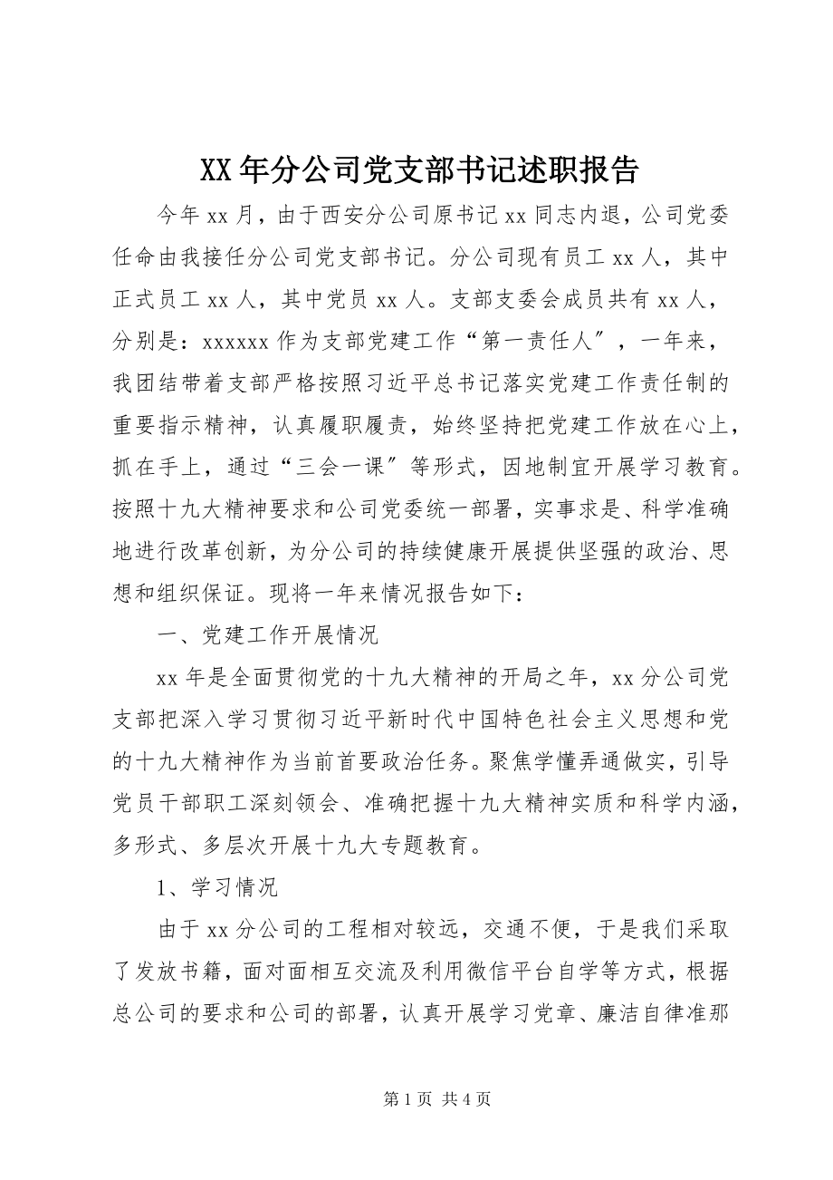 2023年分公司党支部书记述职报告.docx_第1页