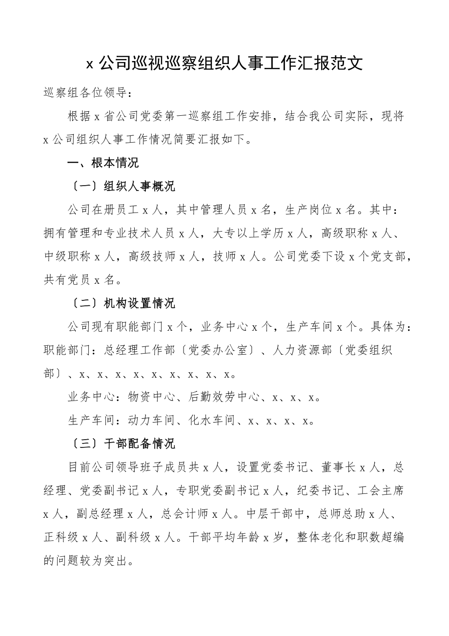 2023年公司巡视巡察组织人事工作汇报集团企业工作总结报告.docx_第1页