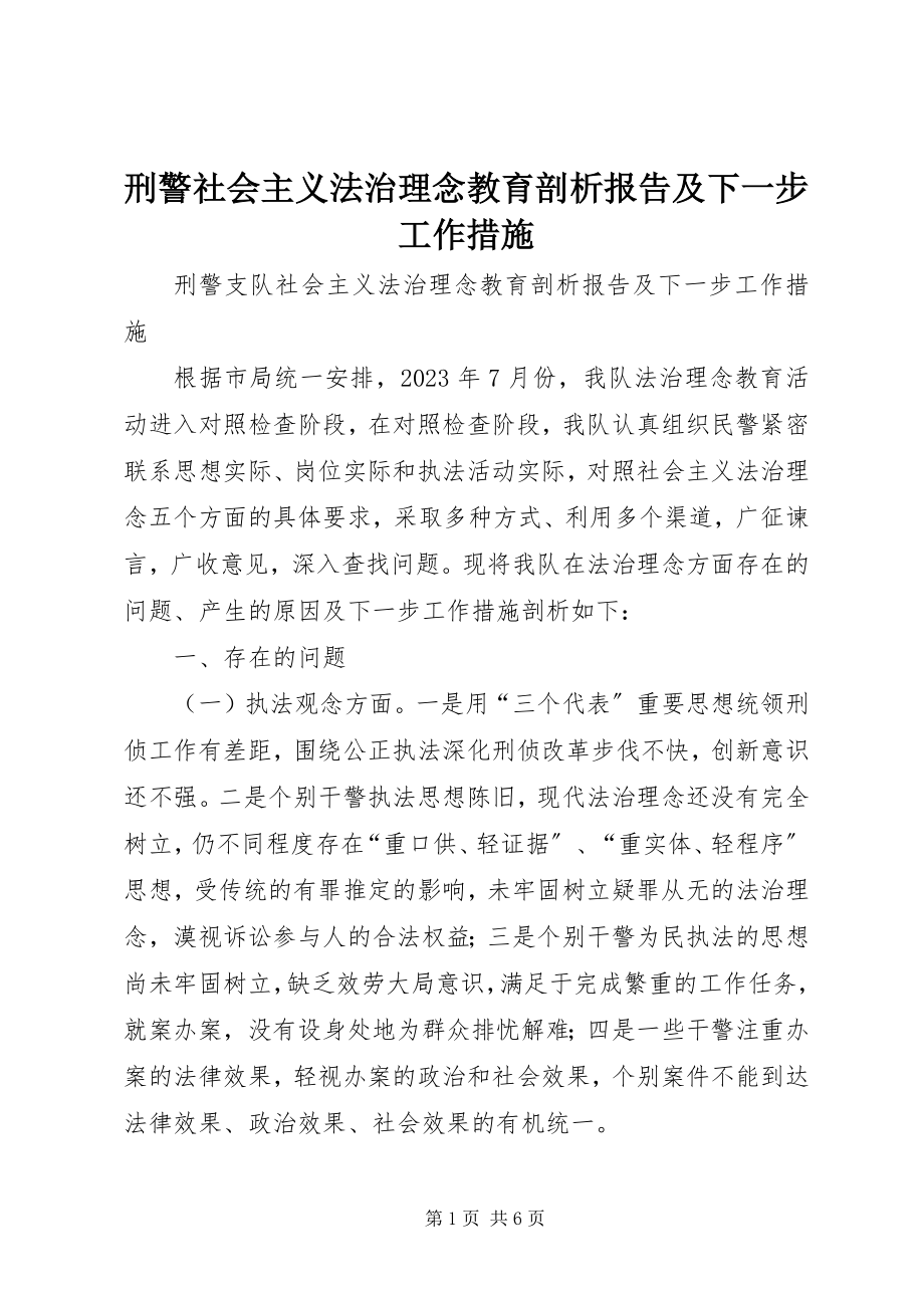 2023年刑警社会主义法治理念教育剖析报告及下一步工作措施.docx_第1页