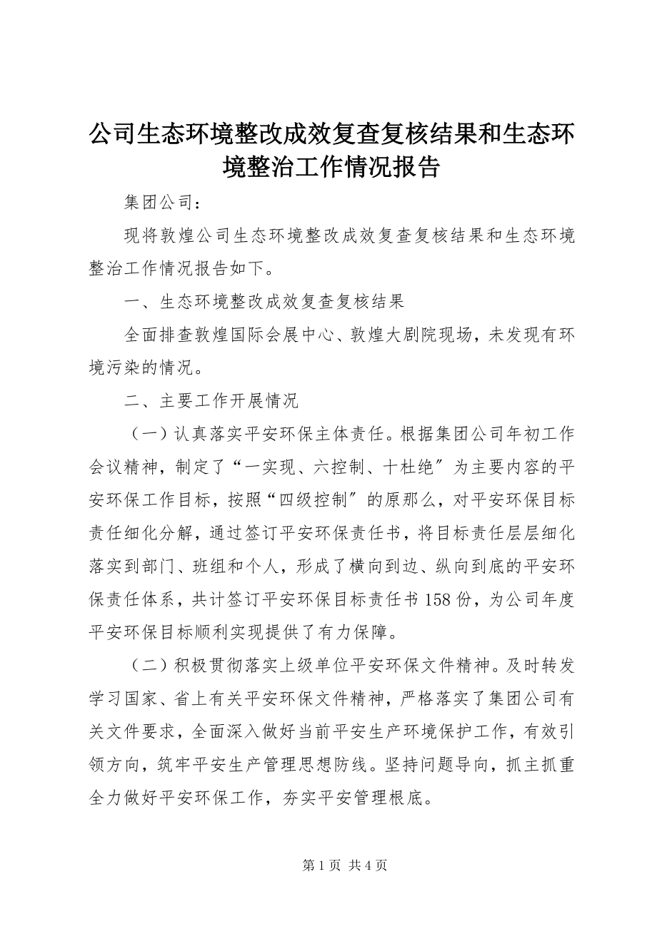 2023年公司生态环境整改成效复查复核结果和生态环境整治工作情况报告.docx_第1页