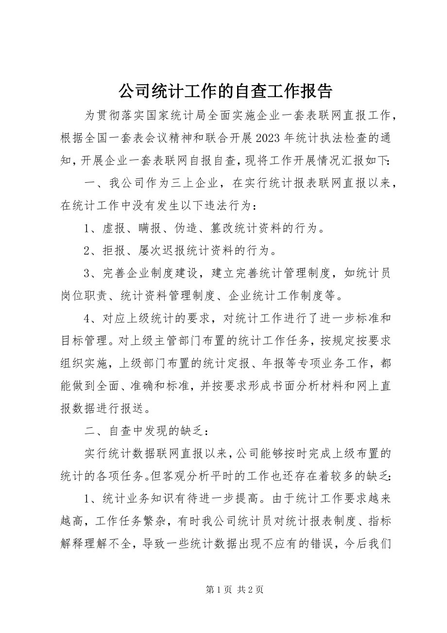 2023年公司统计工作的自查工作报告.docx_第1页