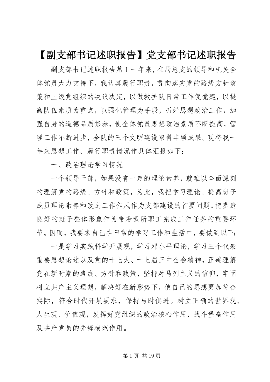 2023年副支部书记述职报告党支部书记述职报告.docx_第1页