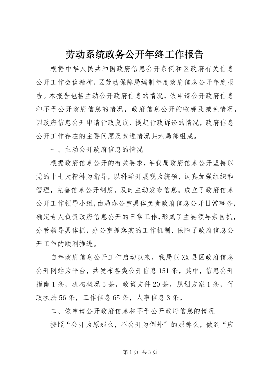 2023年劳动系统政务公开终工作报告.docx_第1页