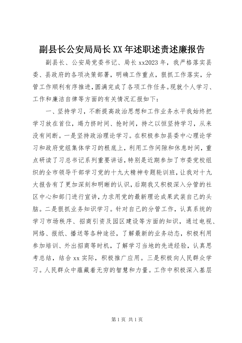 2023年副县长公安局局长某年述职述责述廉报告.docx_第1页