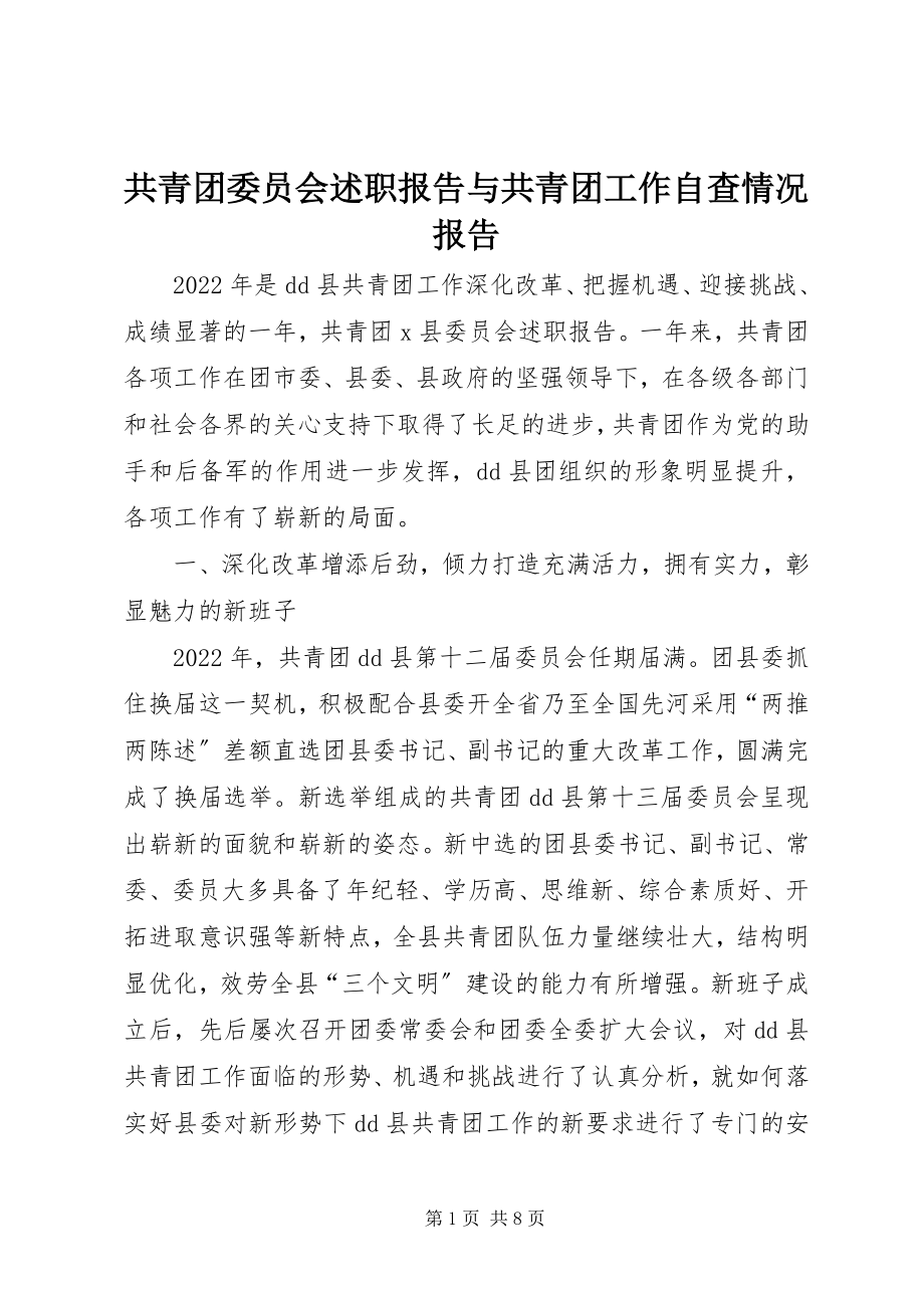 2023年共青团委员会述职报告与共青团工作自查情况报告.docx_第1页