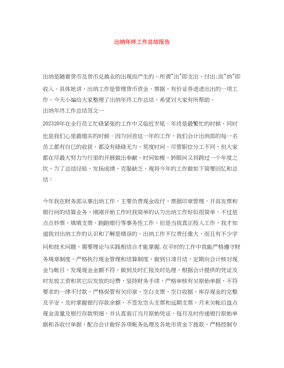 2023年出纳终工作总结报告.docx_第1页