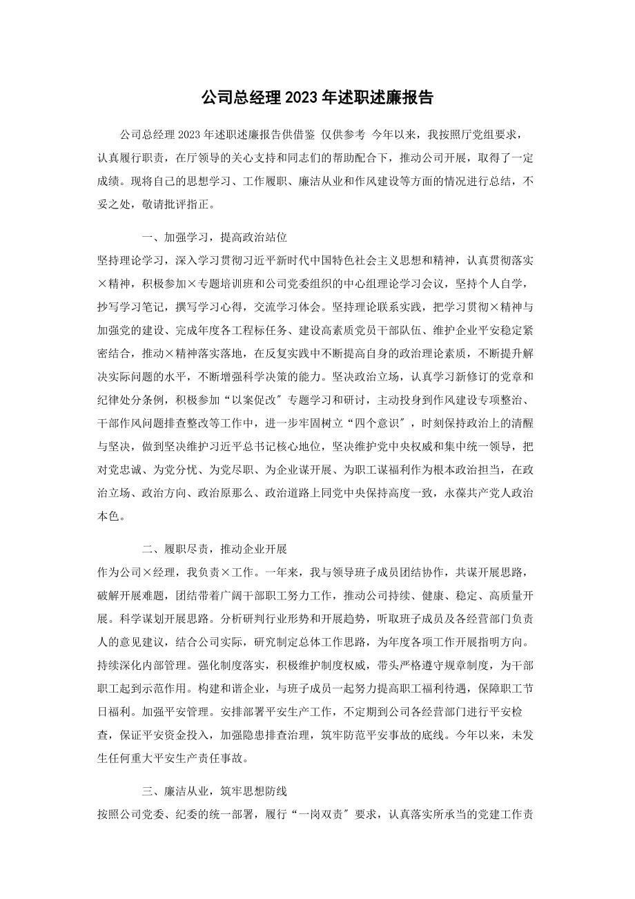 2023年公司总经理述职述廉报告2.docx_第1页