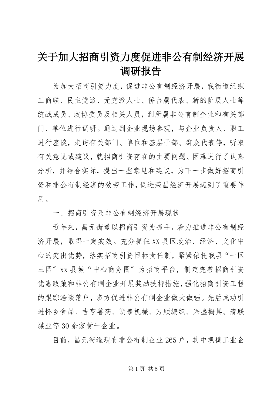 2023年加大招商引资力度促进非公有制经济发展调研报告.docx_第1页