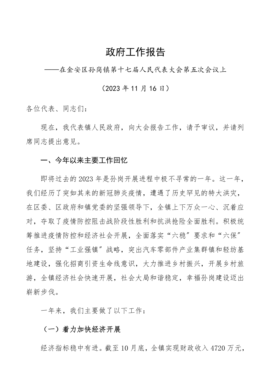 政府工作报告乡镇2023年工作总结汇报报告参考精编.docx_第1页