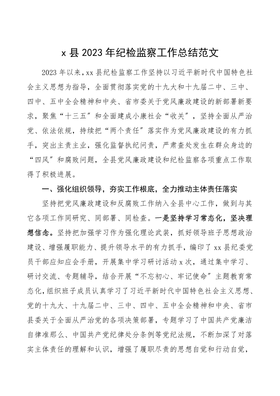 纪检监察工作总结纪委监委工作总结汇报报告.doc_第1页