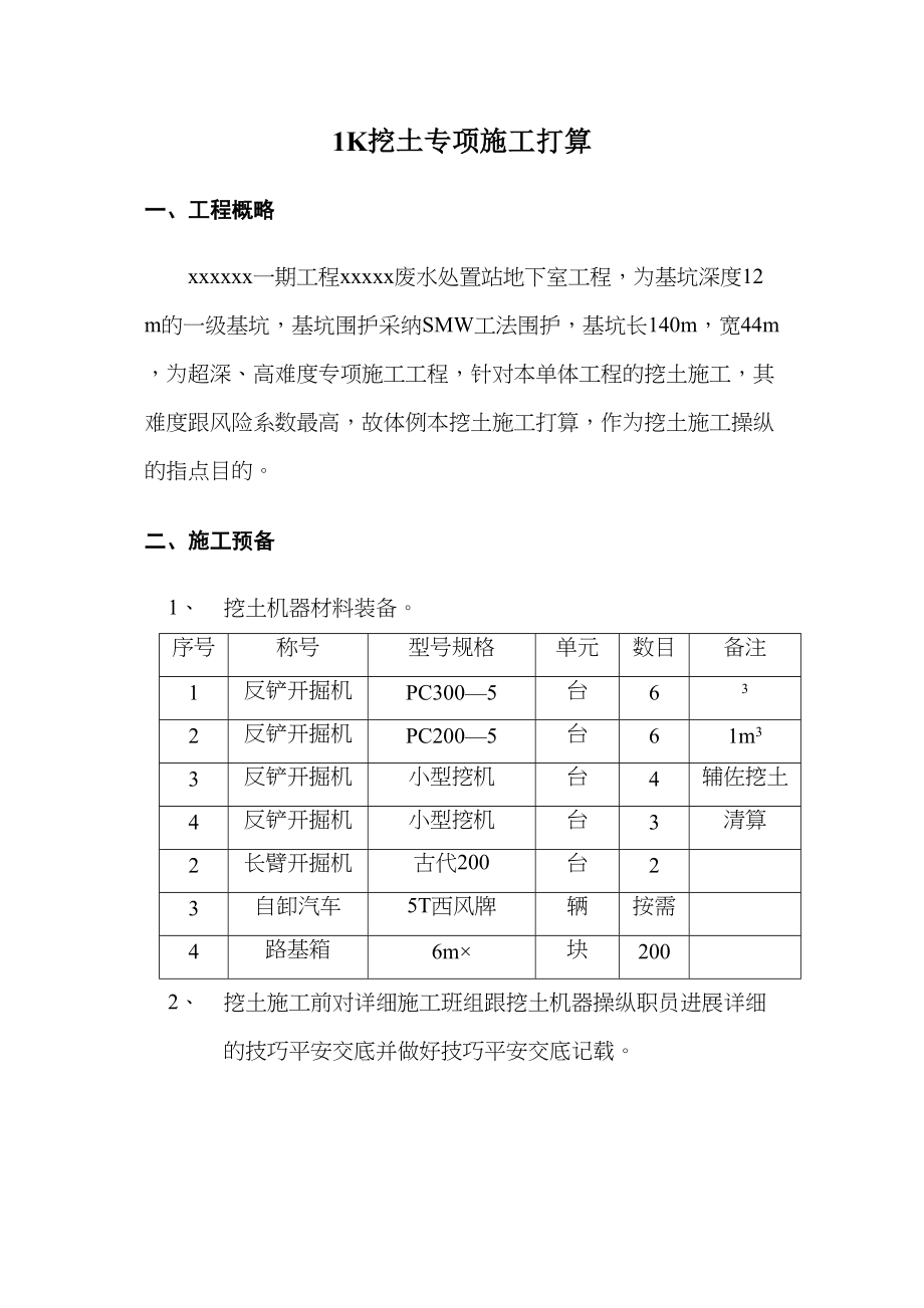 2023年建筑行业某一期工程废水处理站地下室工程1K挖土专项施工组织设计方案.docx_第1页