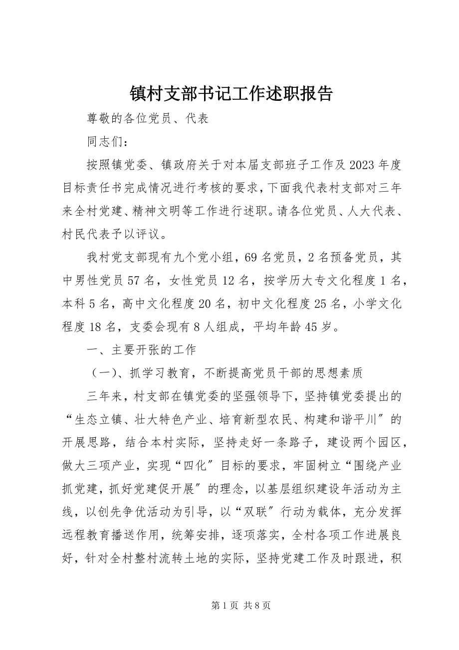 2023年镇村支部书记工作述职报告.docx_第1页