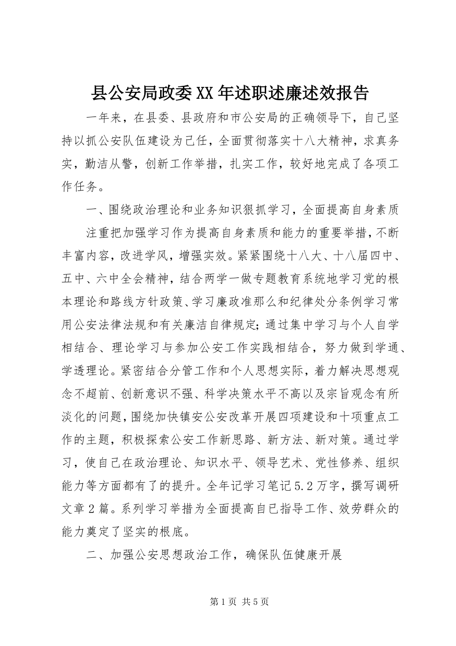 2023年县公安局政委述职述廉述效报告.docx_第1页