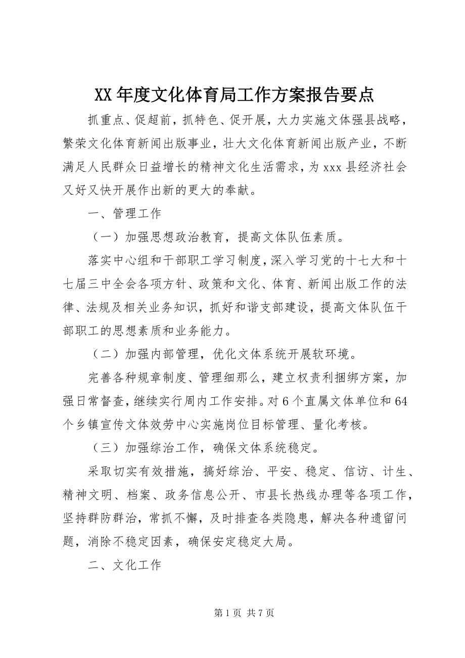 2023年文化体育局工作计划报告要点.docx_第1页