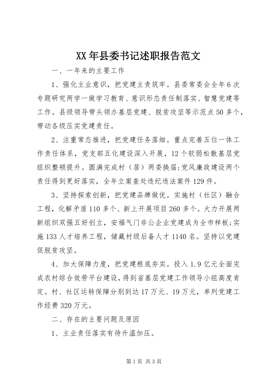 2023年县委书记述职报告范文.docx_第1页