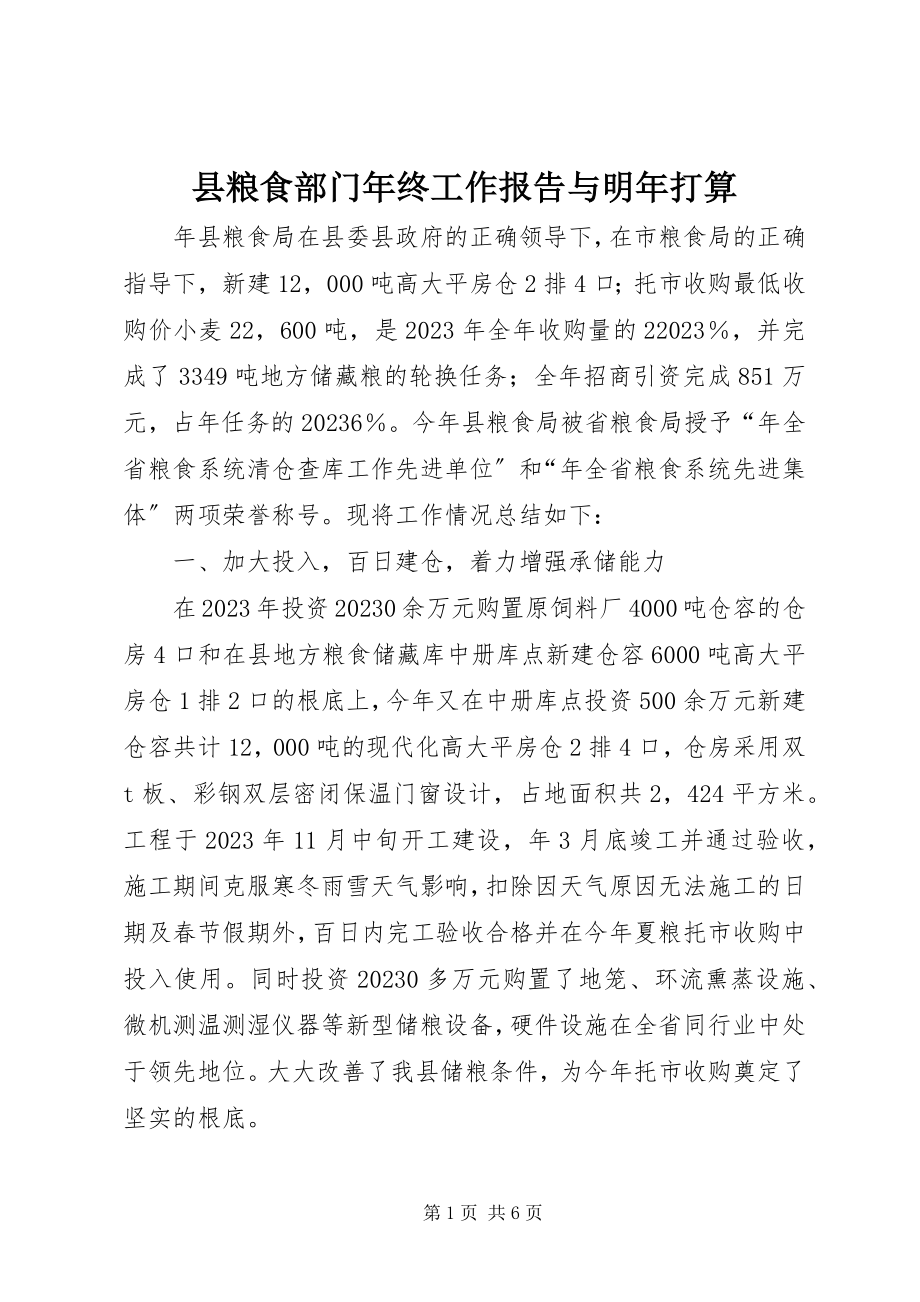 2023年县粮食部门年终工作报告与明年打算.docx_第1页