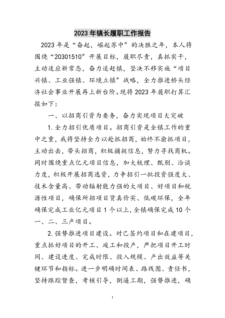 2023年年镇长履职工作报告范文.doc_第1页