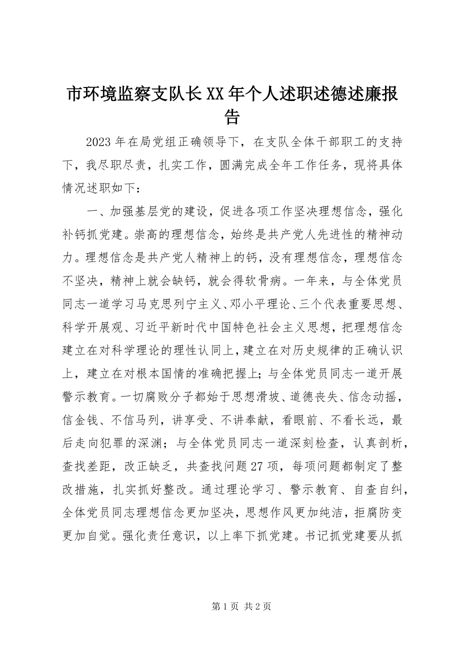 2023年市环境监察支队长个人述职述德述廉报告.docx_第1页