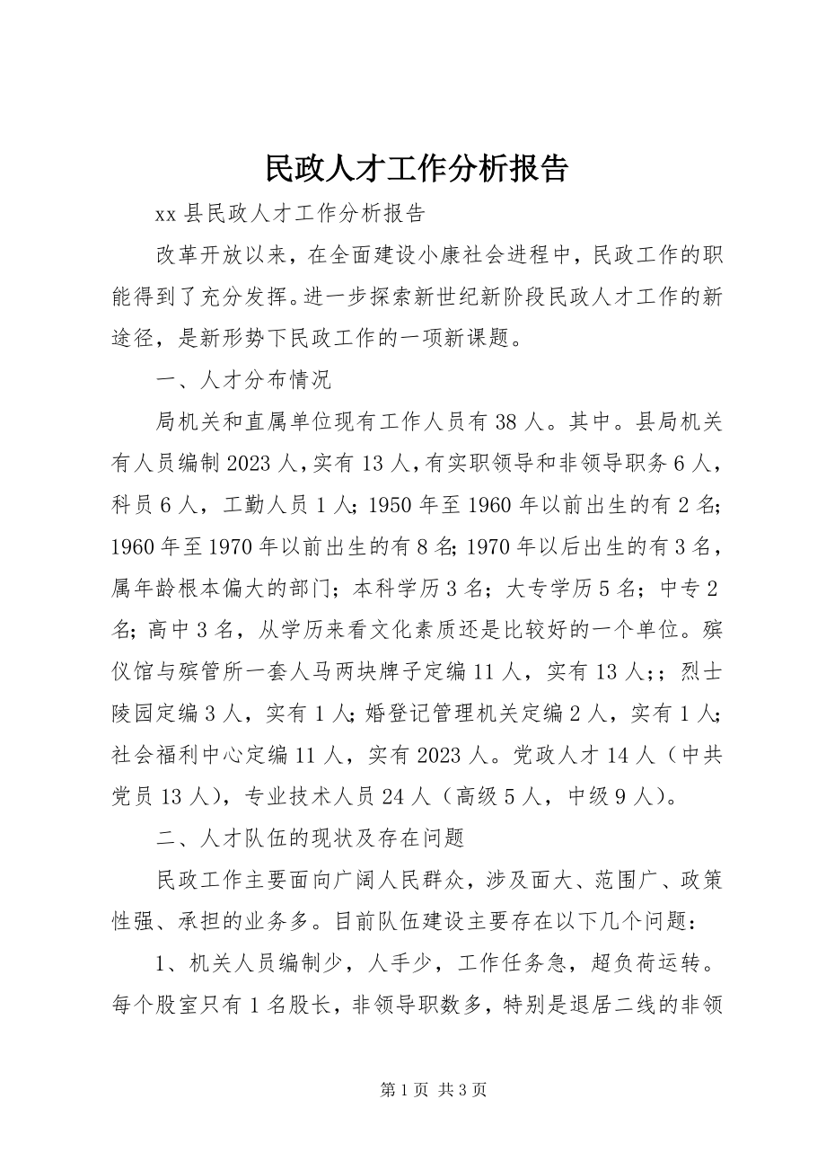 2023年民政人才工作分析报告.docx_第1页