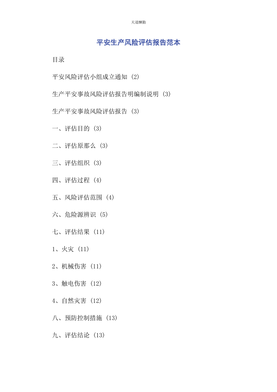 2023年安全生产风险评估报告范本.docx_第1页