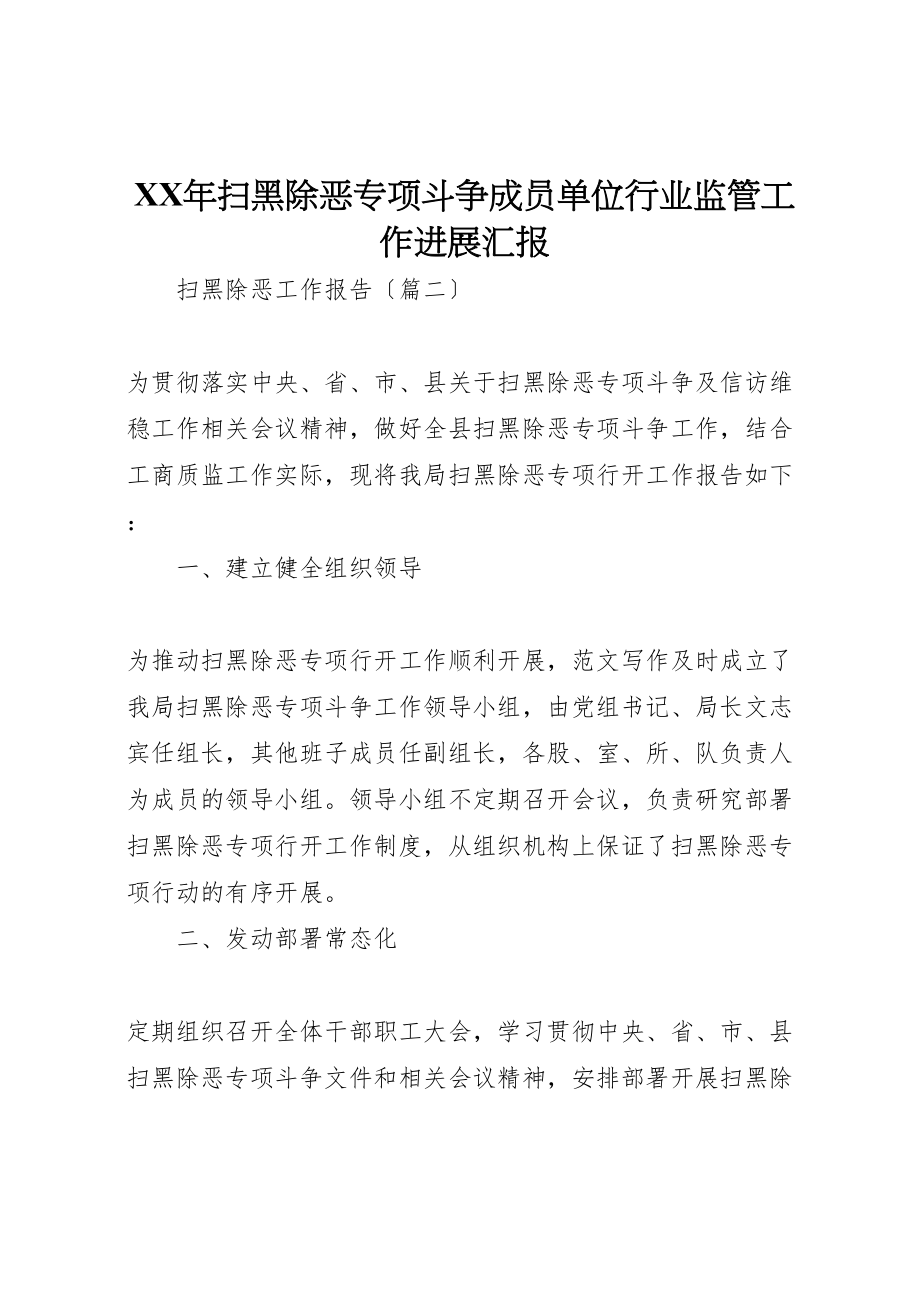 2023年年年扫黑除恶专项斗争成员单位行业监管工作进展汇报 .doc_第1页