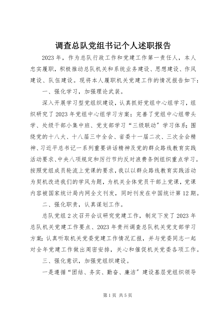 2023年调查总队党组书记个人述职报告.docx_第1页