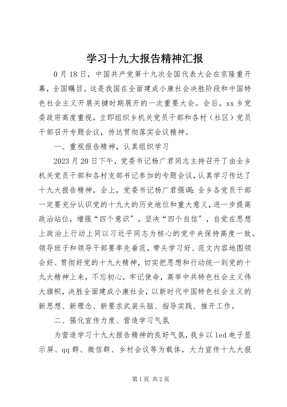 2023年学习十九大报告精神汇报.docx_第1页