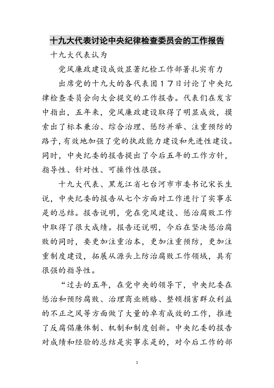 2023年十九大代表讨论中央纪律检查委员会的工作报告范文.doc_第1页