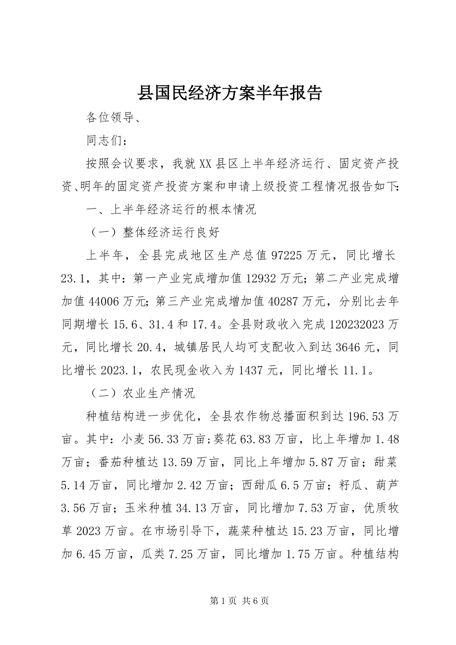 2023年县国民经济计划半年报告.docx_第1页