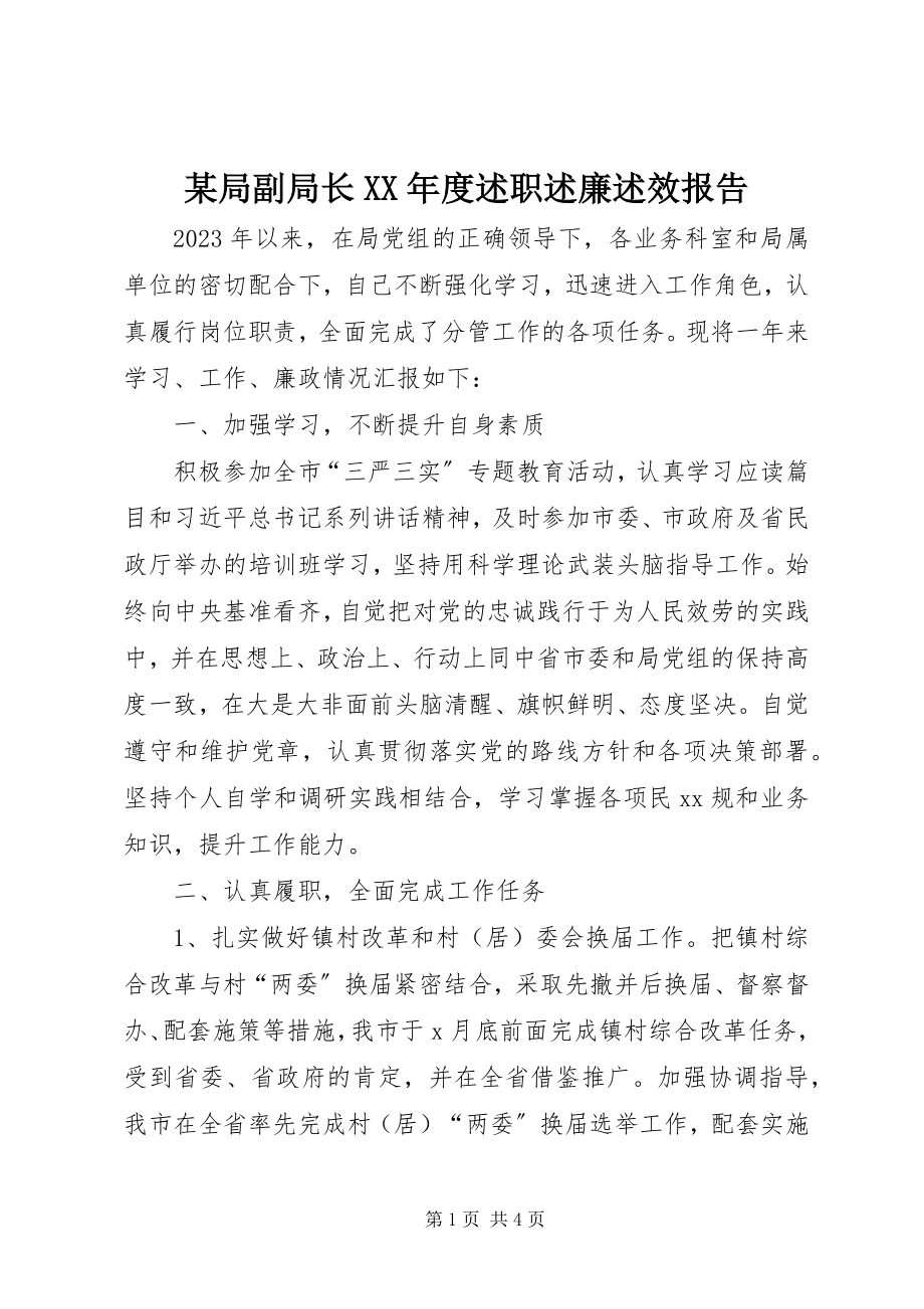 2023年某局副局长度述职述廉述效报告.docx_第1页