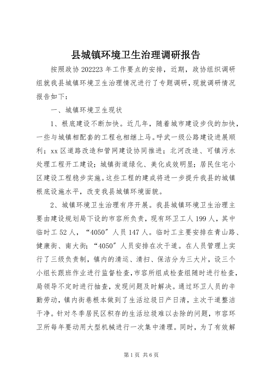 2023年县城镇环境卫生治理调研报告.docx_第1页