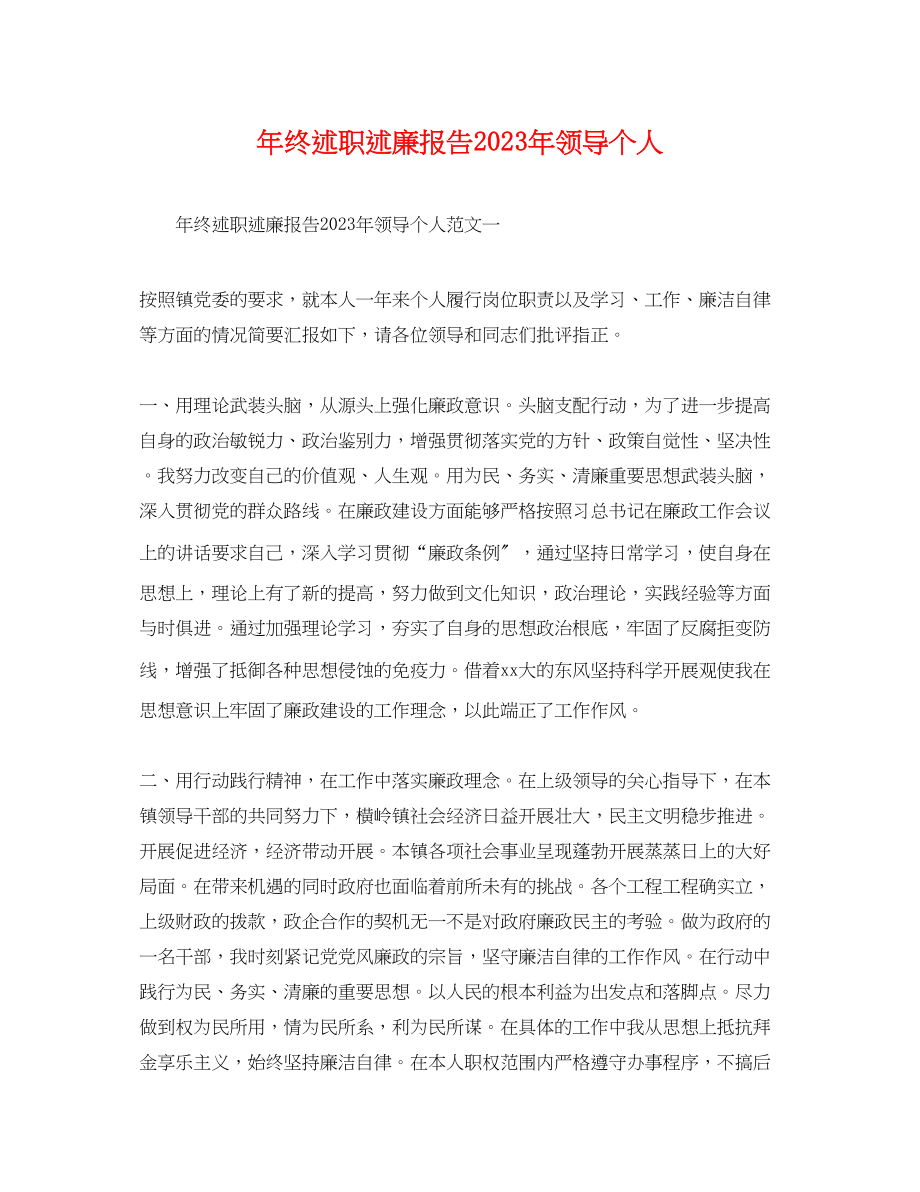 2023年年终述职述廉报告年领导个人.docx_第1页