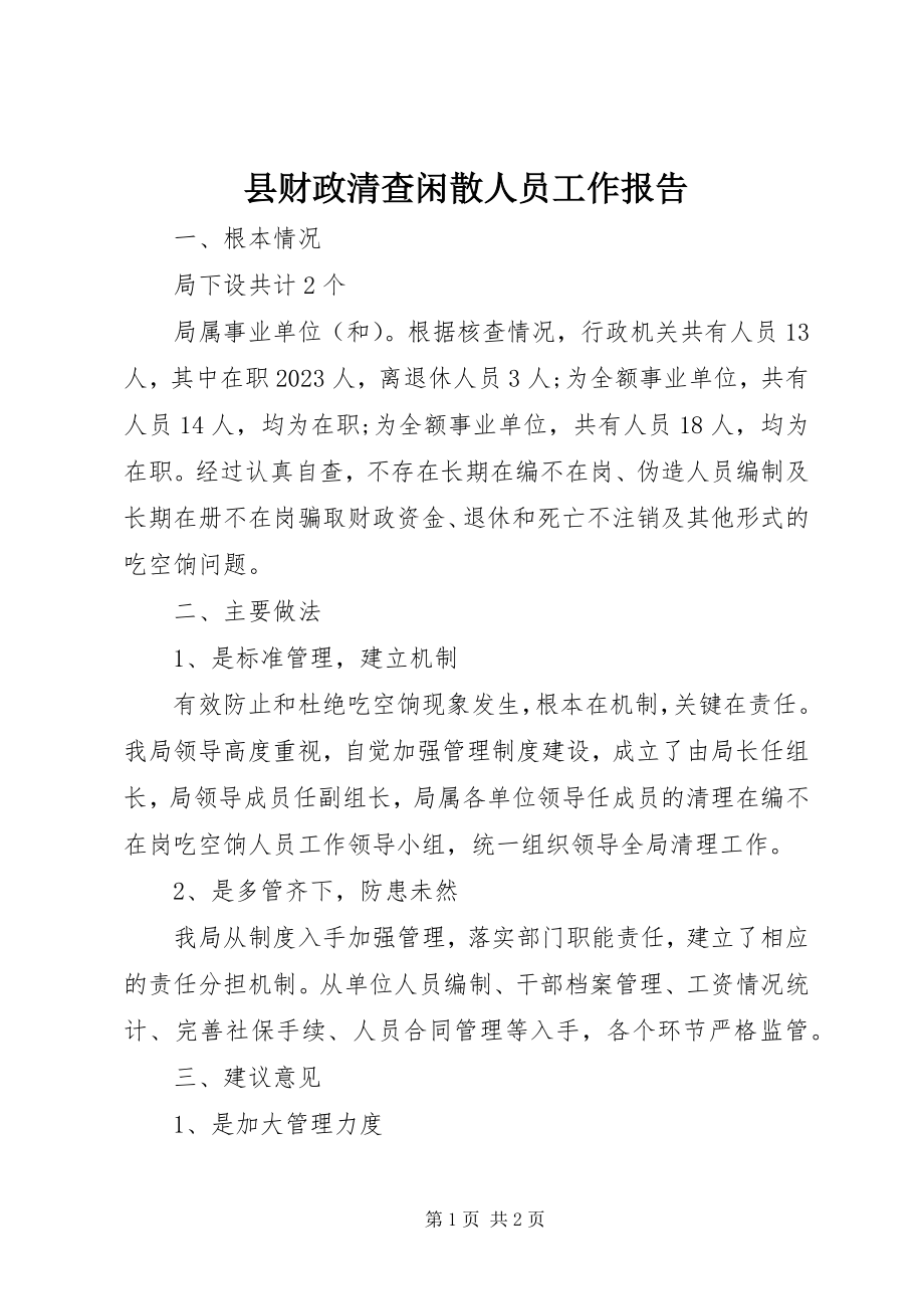 2023年县财政清查闲散人员工作报告.docx_第1页