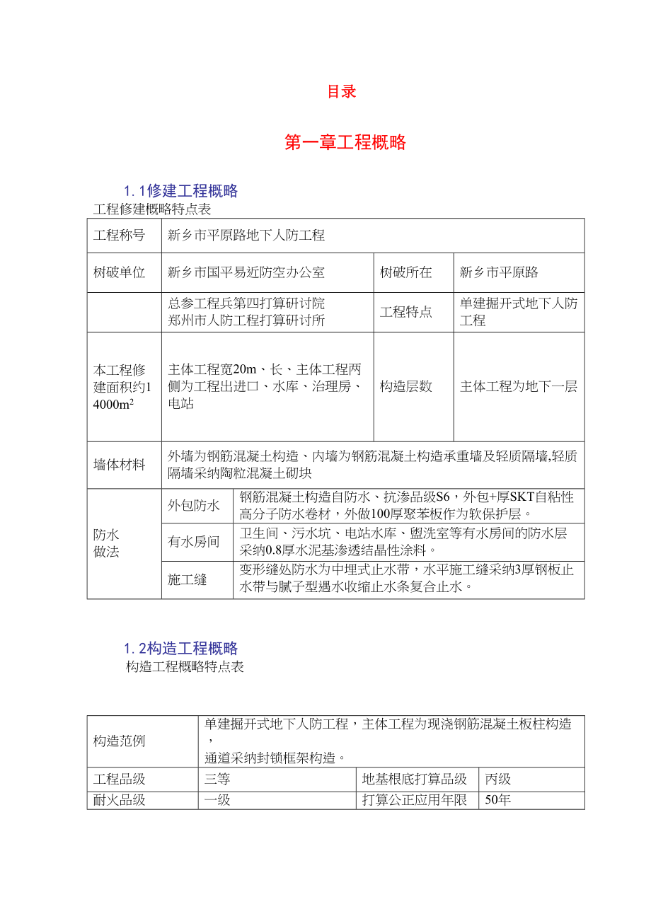 2023年建筑行业新乡平原路人防工程组织设计.docx_第1页