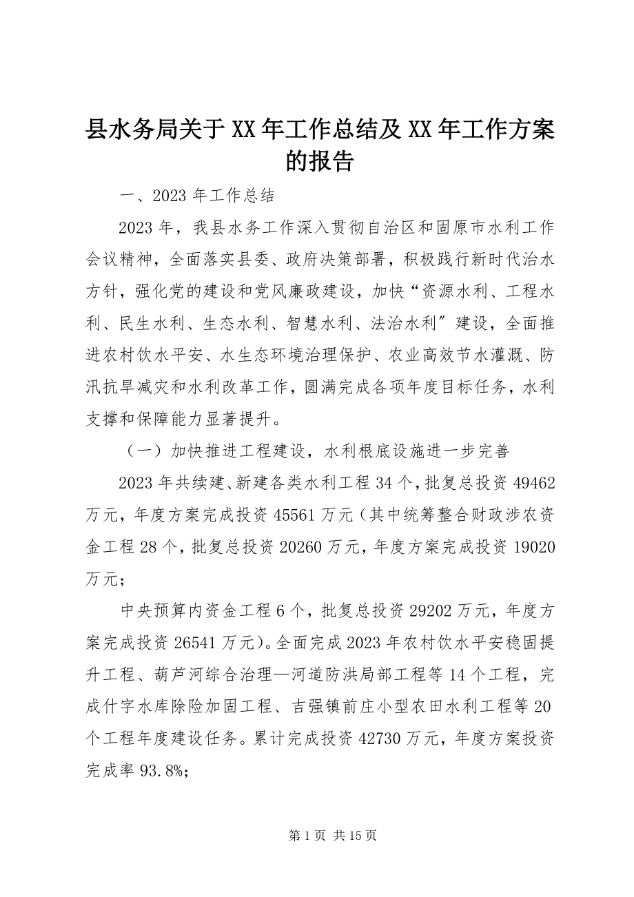 2023年县水务局关于工作总结及工作计划的报告.docx_第1页