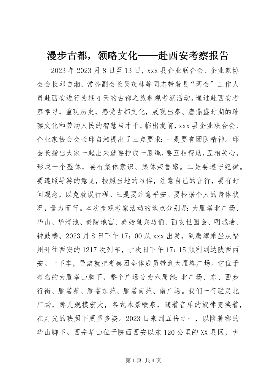 2023年漫步古都领略文化赴西安考察报告.docx_第1页