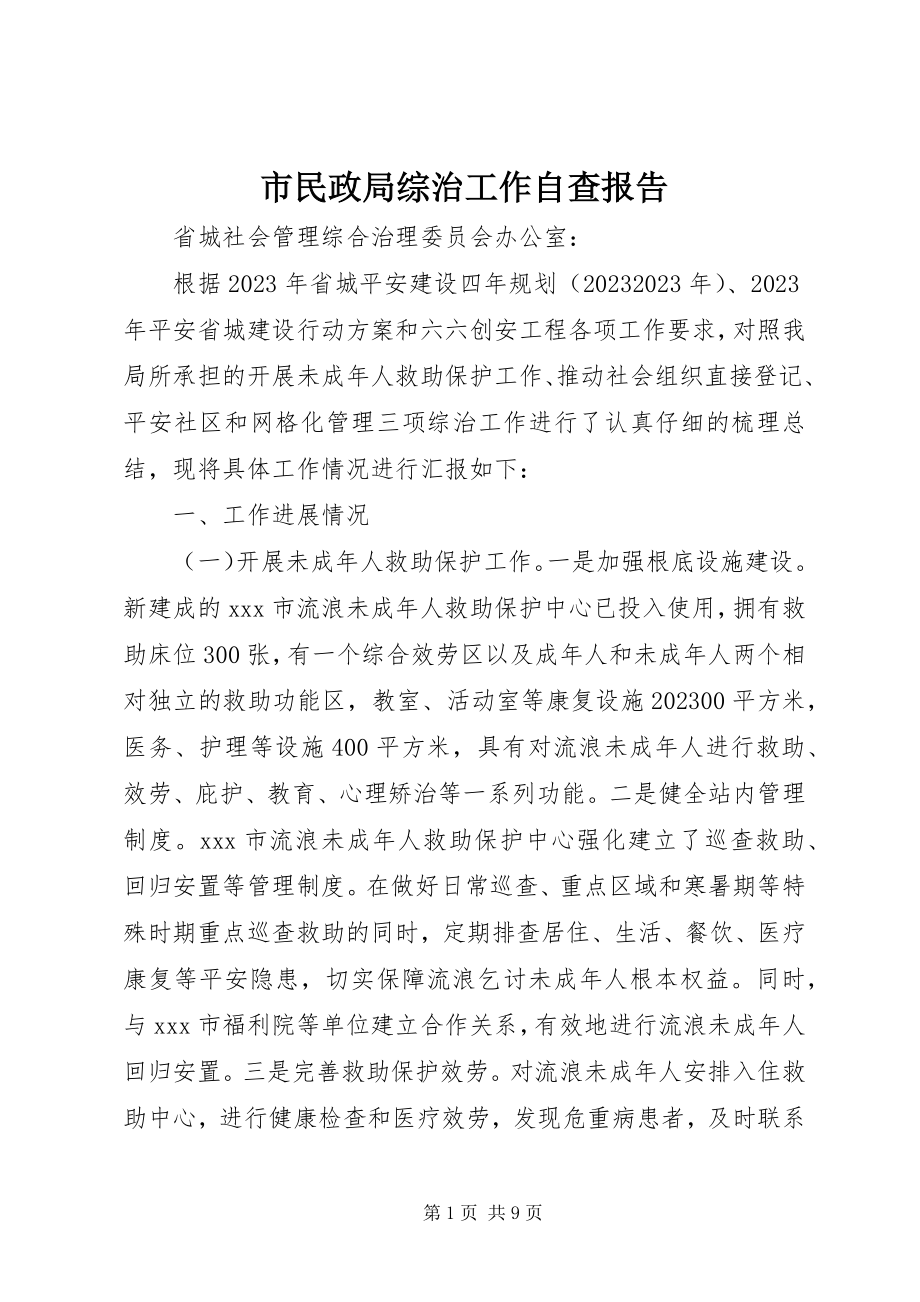 2023年市民政局综治工作自查报告.docx_第1页