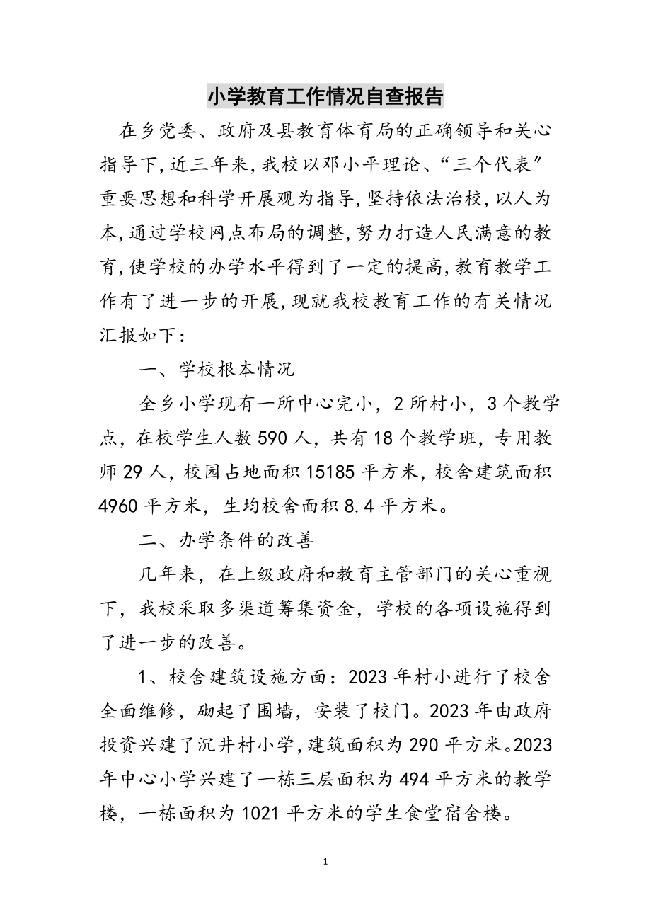 2023年小学教育工作情况自查报告范文.doc_第1页