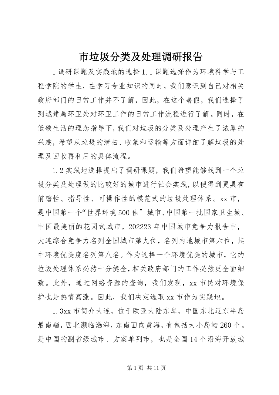 2023年市垃圾分类及处理调研报告.docx_第1页