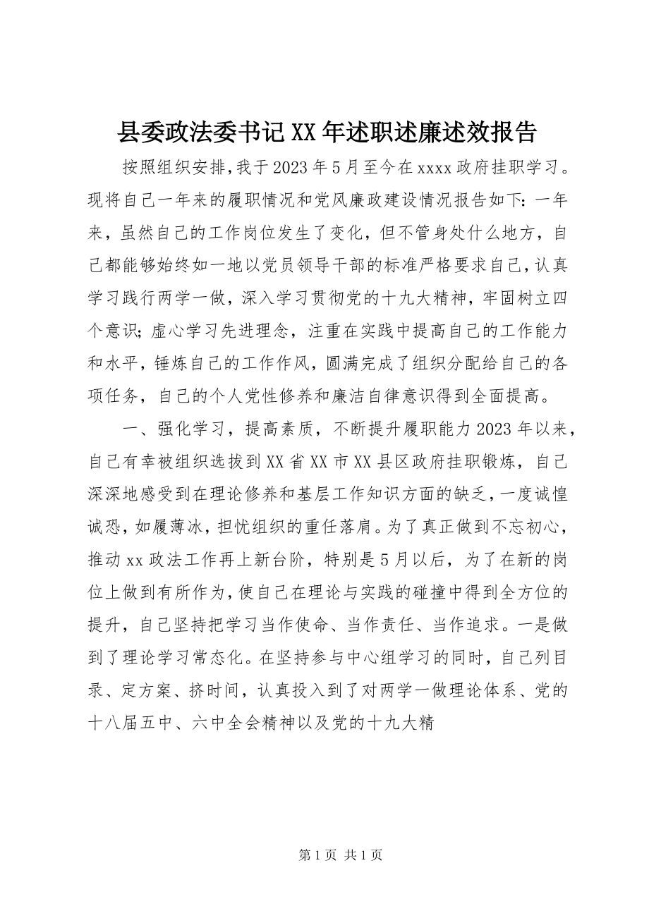 2023年县委政法委书记述职述廉述效报告.docx_第1页