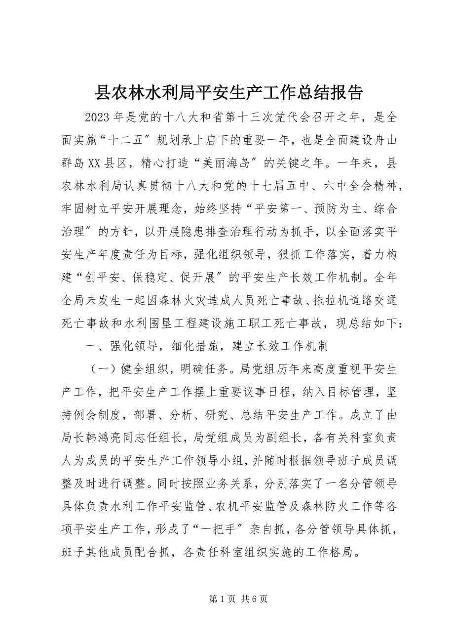 2023年县农林水利局安全生产工作总结报告.docx_第1页