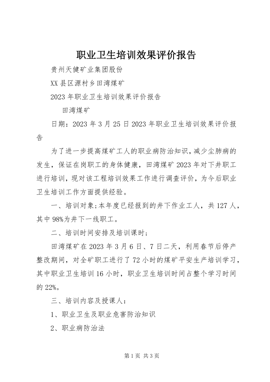 2023年职业卫生培训效果评价报告.docx_第1页