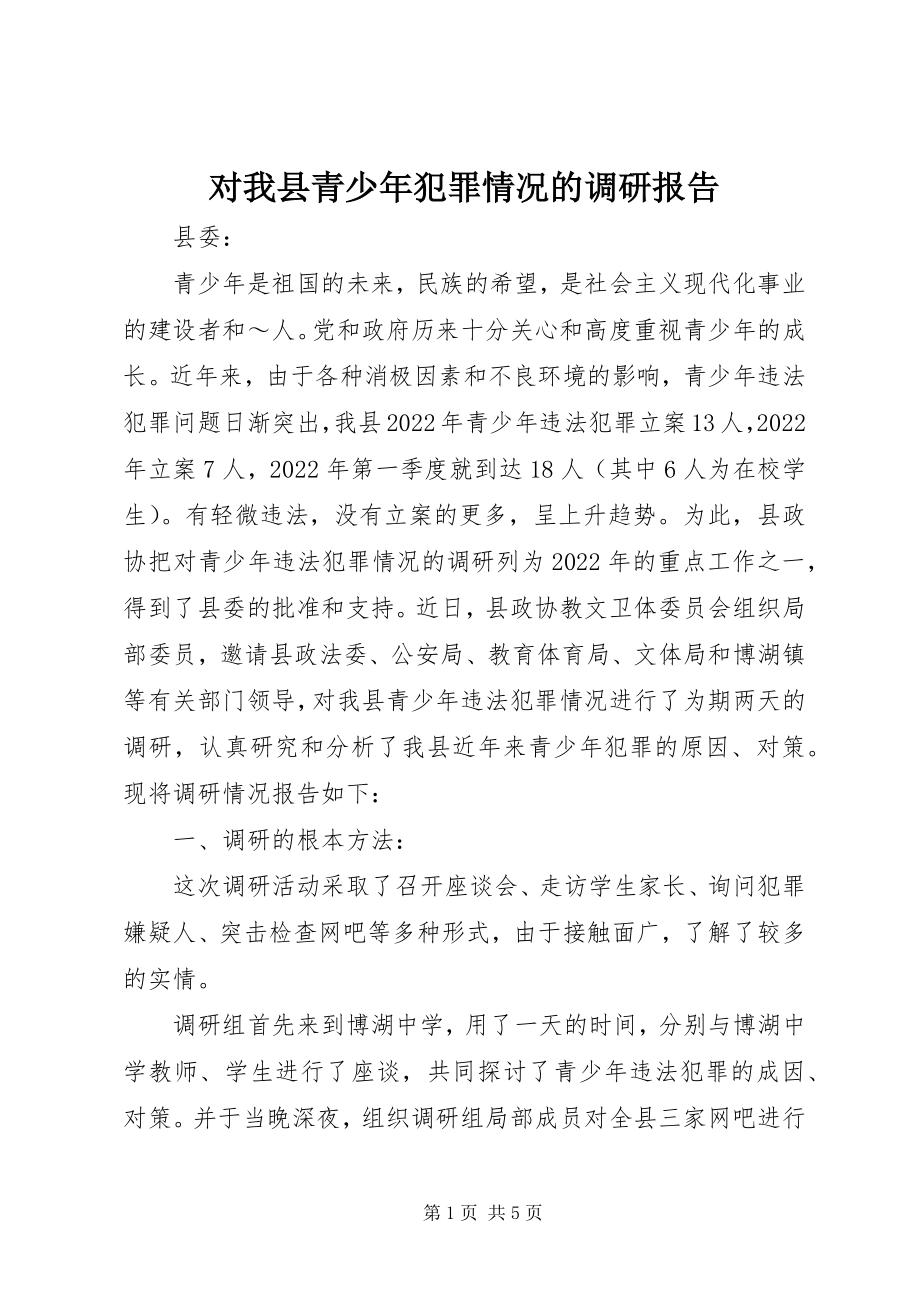 2023年对我县青少年犯罪情况的调研报告.docx_第1页