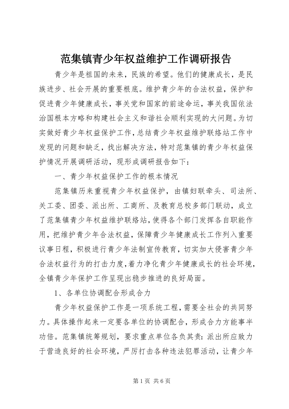 2023年范集镇青少年权益维护工作调研报告.docx_第1页