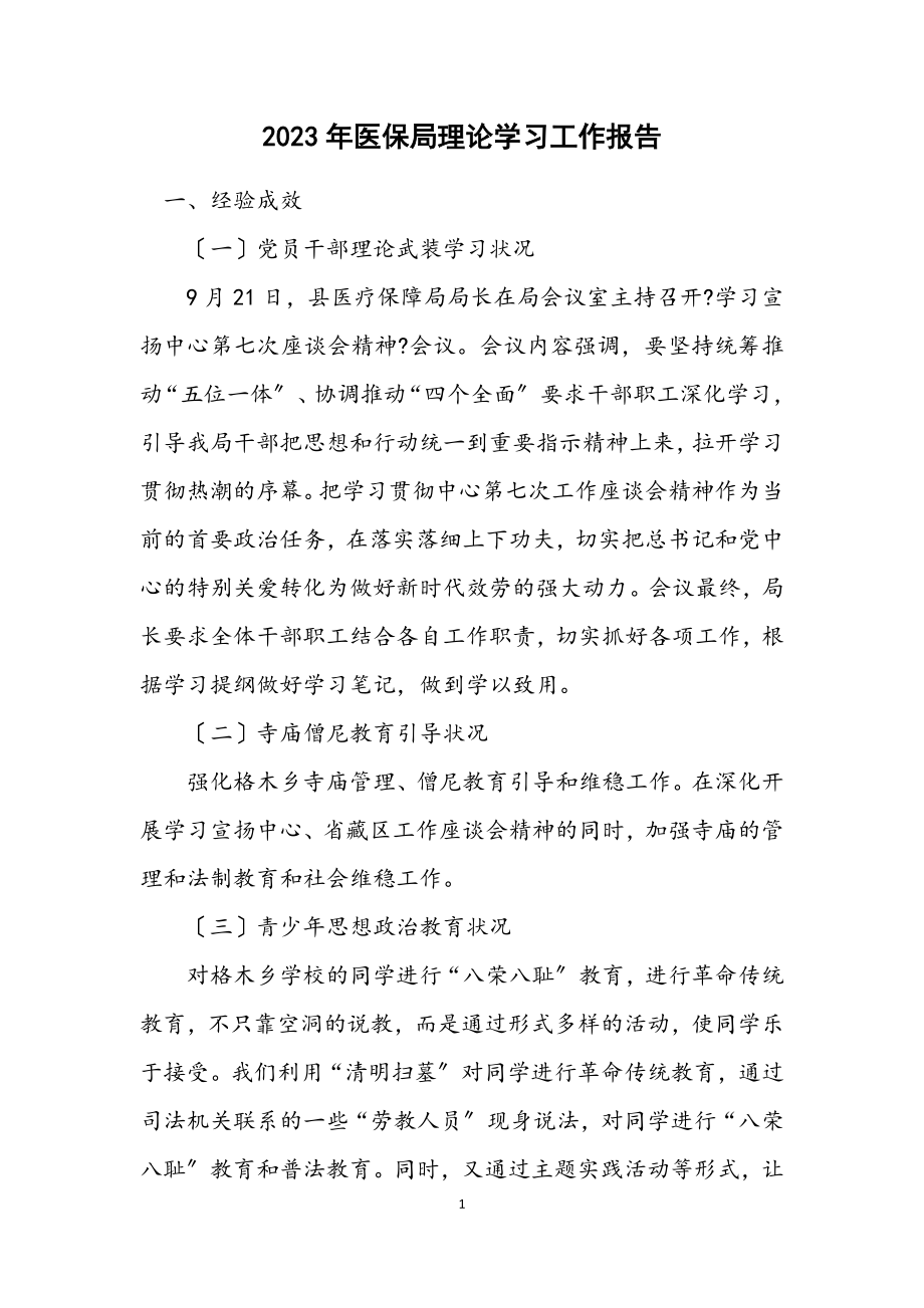 2023年医保局理论学习工作报告.docx_第1页